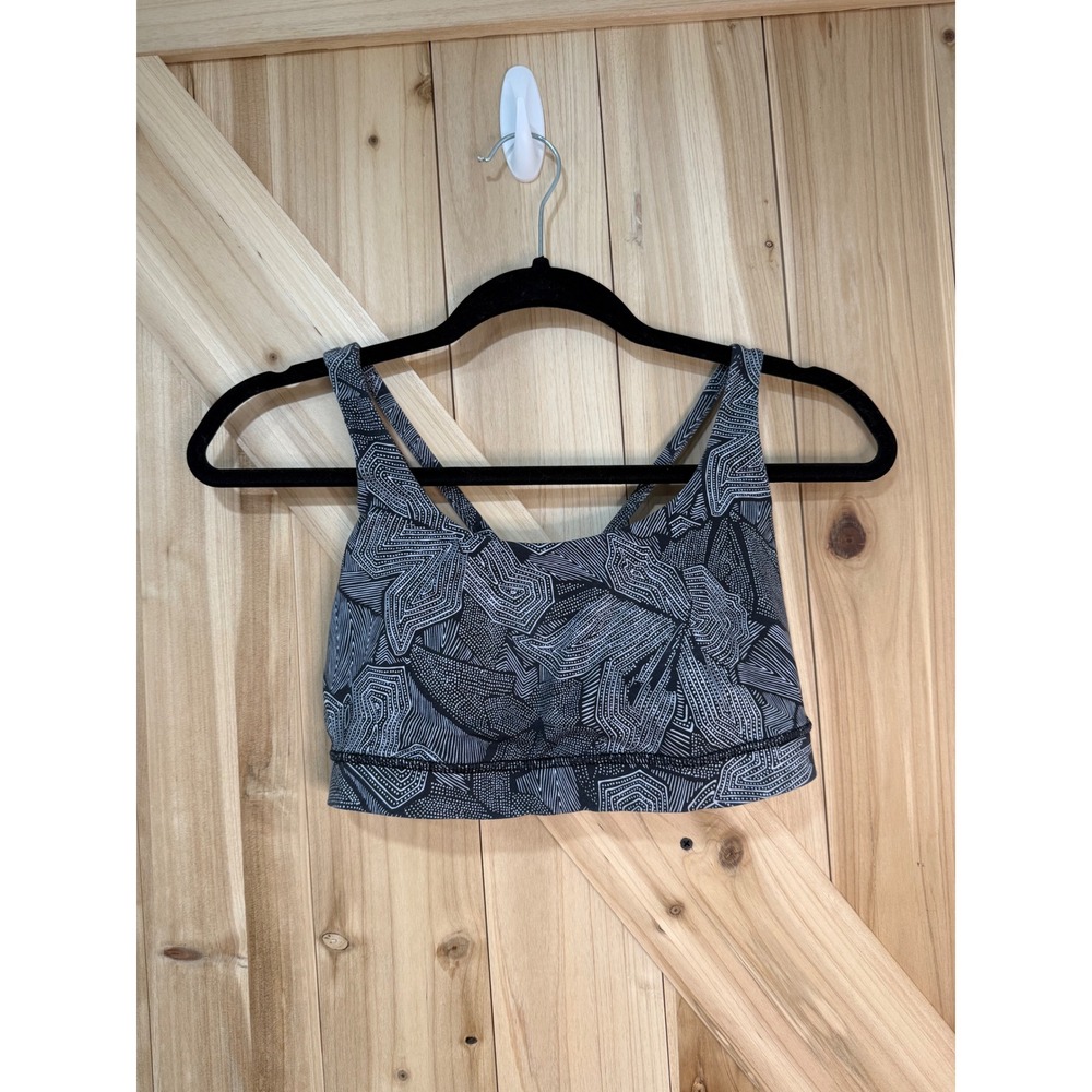 Lululemon Energy Bra Size 8 Black White Geometric Strappy Back Sports Bra